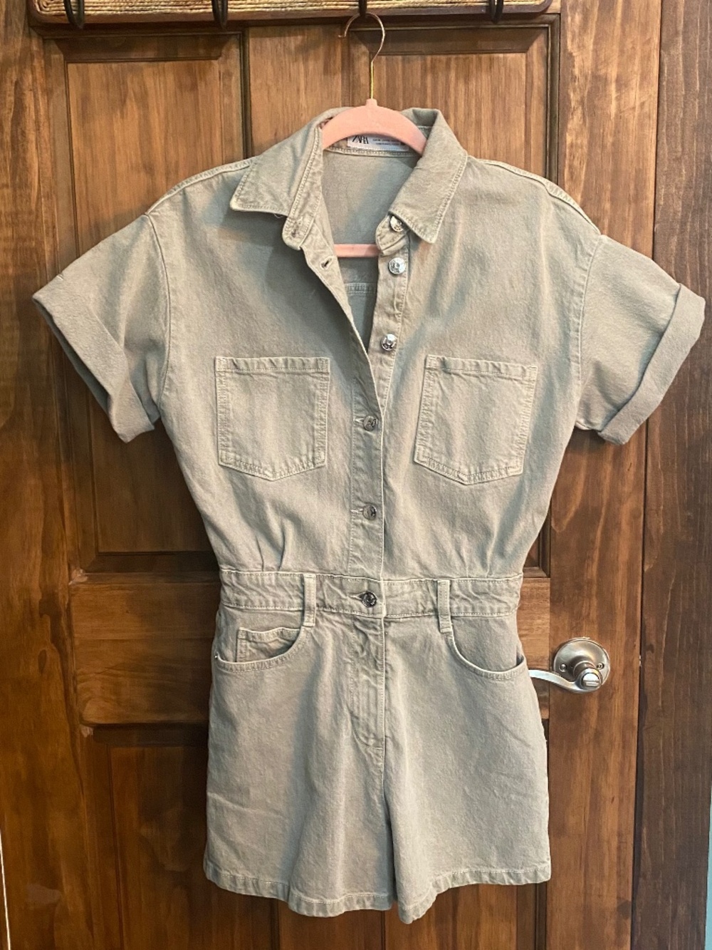 Zara denim romper XS light green cotton